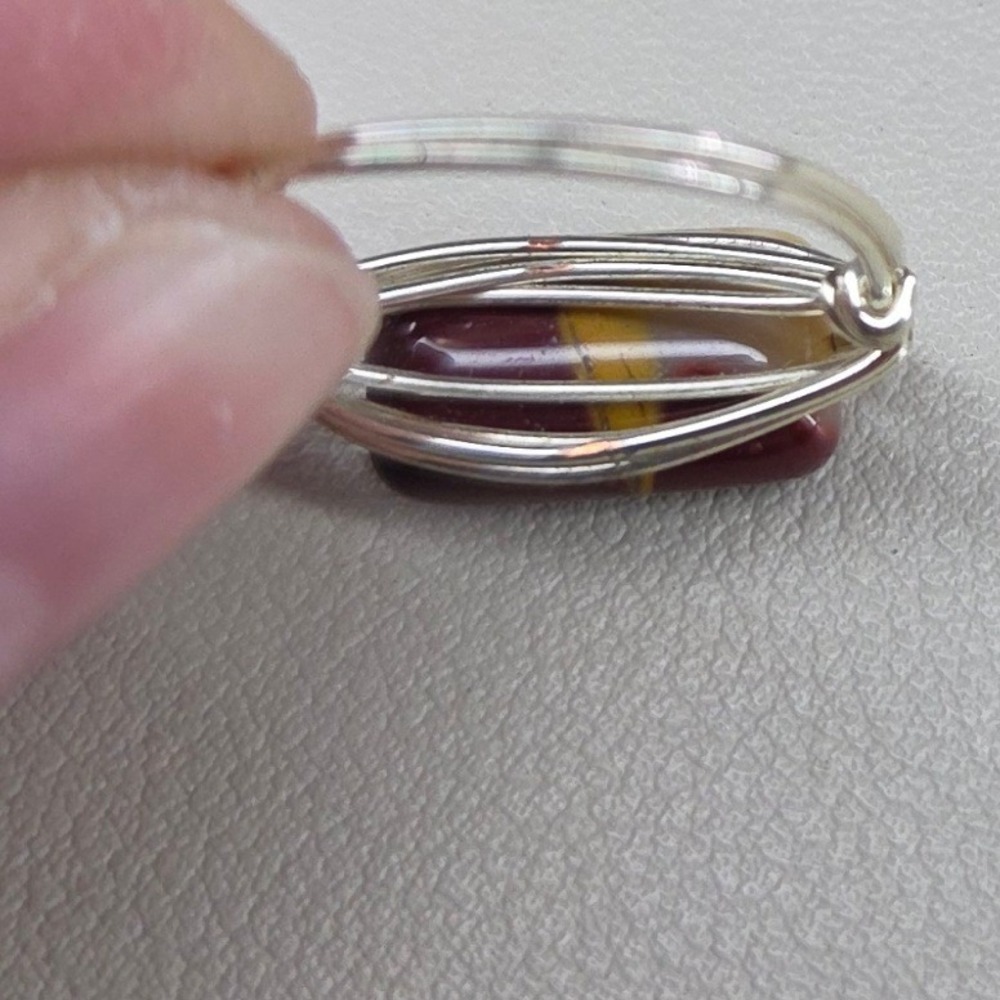 Handmade Wire Wrapped Jasper Ring Silver Tone Size 8 Artisan Jewelry - Picture 8 of 8